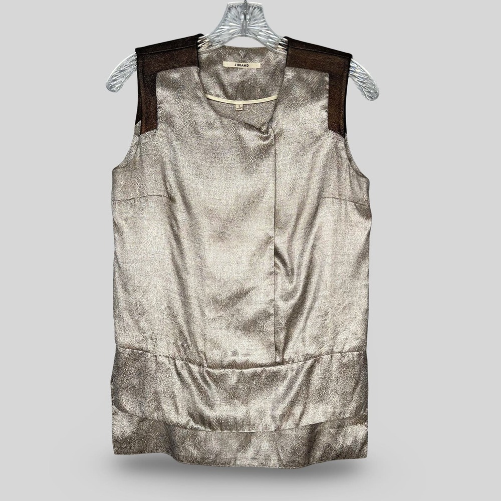 J Brand Leather Accent Lace Print Top